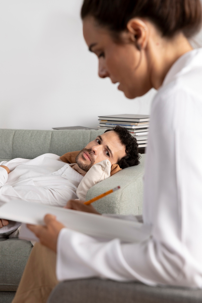 Young person with anxiety speaking with a specialist during dual diagnosis treatment in Alpharetta, GA.
