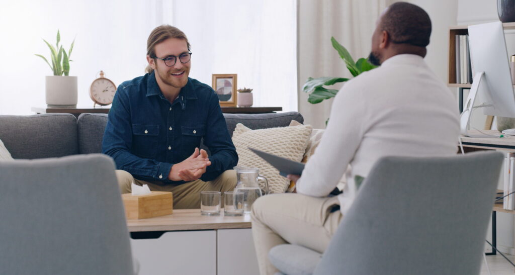 A man enjoys an IOP session through United Healthcare Rehab in Alpharetta, GA.